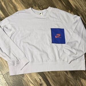 Nike Lavender Crewneck Sweatshirt with Blue Pocket and Orange Logo